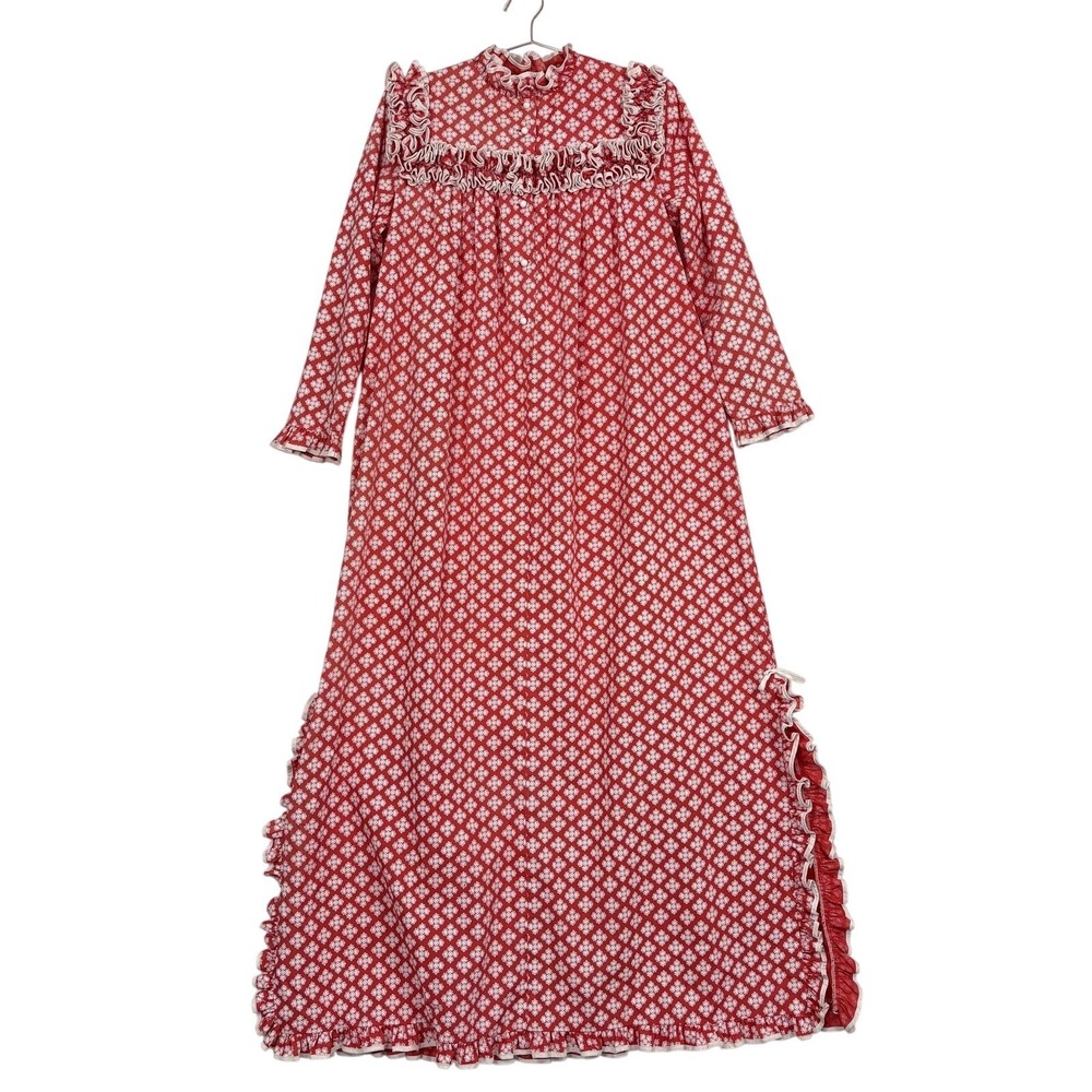 Vintage Princess Kaiulani Dress Womens XL Red Floral Kaftan Maxi Ruffle Hawaiian